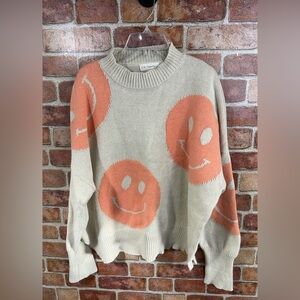 By Together Cream and Orange Smiley Face Sweater
